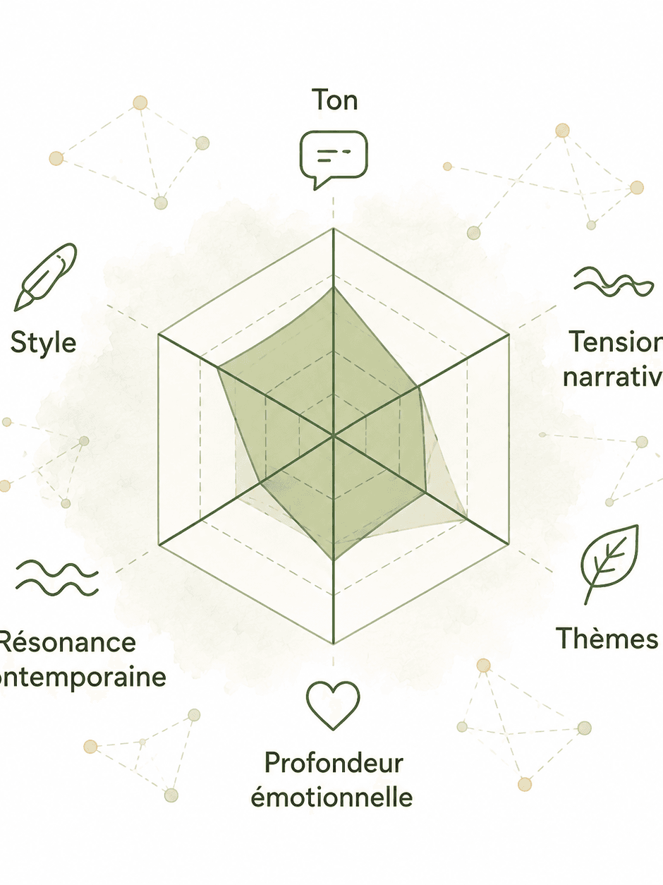 Radar chart représentant un profil de lecture multidimensionnel